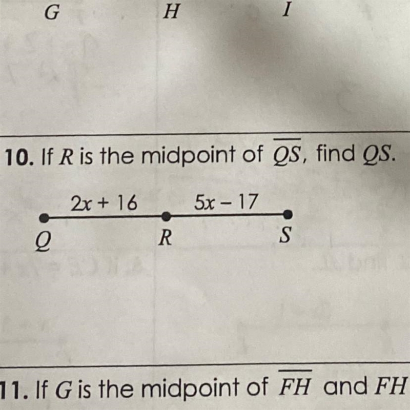 10. If R is the midpoint of QS, find QS.-example-1