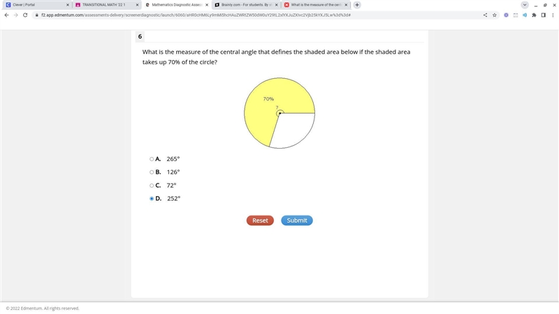 What is the measure of the central angle that defines the shaded area below if the-example-1