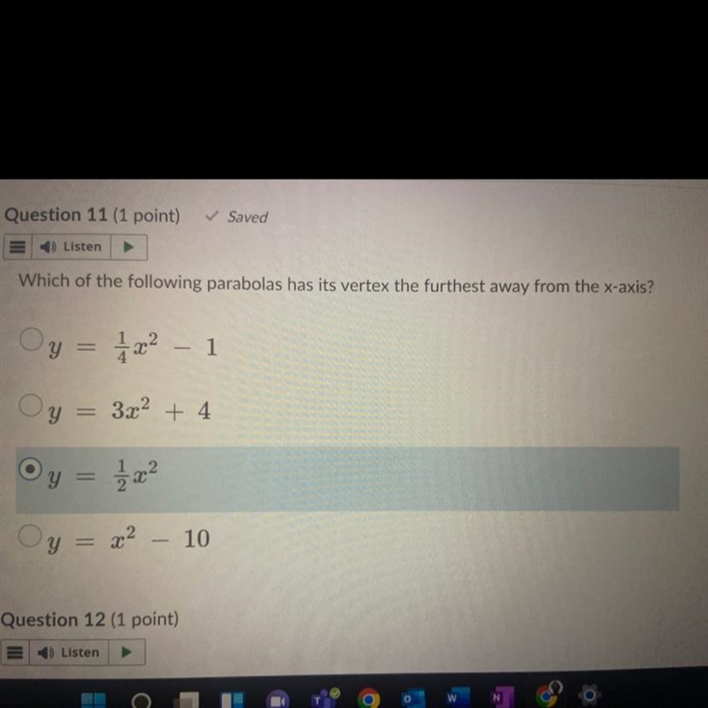 Which of the following parabolas has its vertex the furthest away from the x-axis-example-1