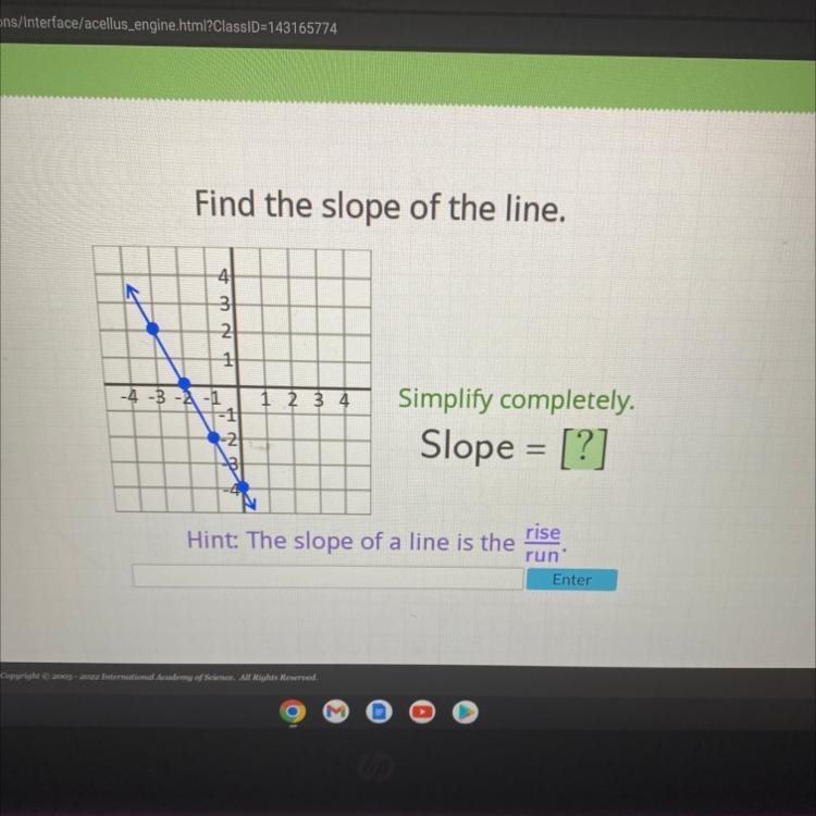 4 3 2 1 m H 1 2 3 4 -4-3-2-1 -1 -2 3 Simplify completely Slope = [?] rise-example-1