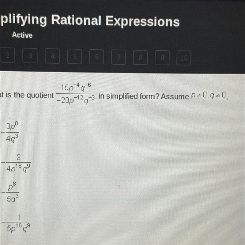 I need help finding the quotient of this equation in simplified form.-example-1