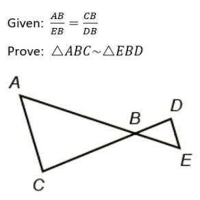 Provide the missing reasons for the proof. Given: AB = CB EB DB Prove: ABC ~ EBD-example-1