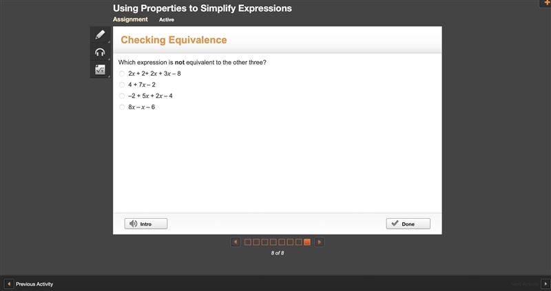 Which expression is not equivalent to the other three?-example-1