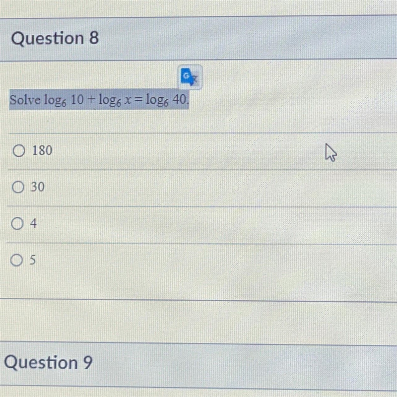 Question 8: solve for x-example-1