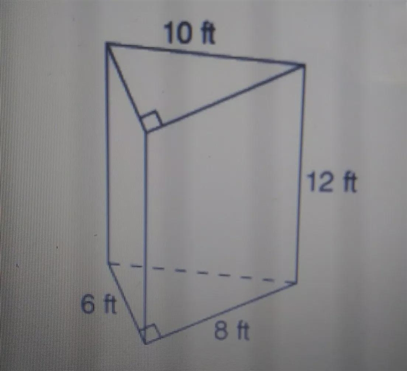 What is the volume of the following triangular prism? 288 ft^3480 ft^396 ft^3576 ft-example-1