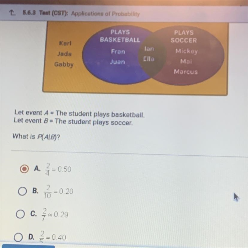 This ven diagram shows sports played by 10 students. let event a = the student plays-example-1