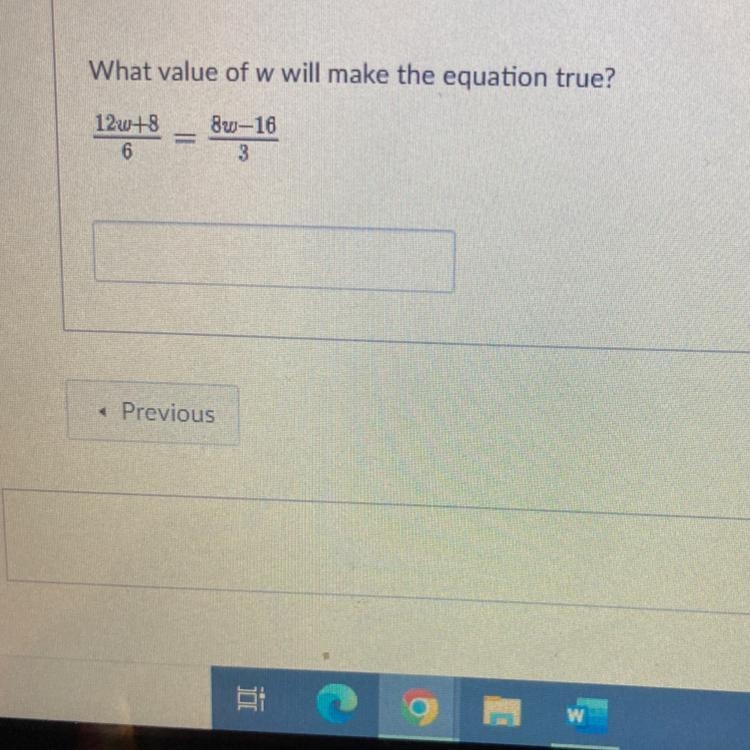 What value of w would make the equation true-example-1