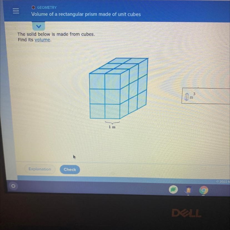 The solid below is made from cubes.Find Its volume.m1 m￼-example-1