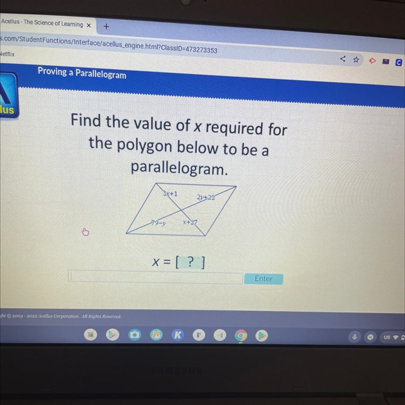 Find the value of x required for the polygon below to be a parallelogram. 3x+1 2y-example-1