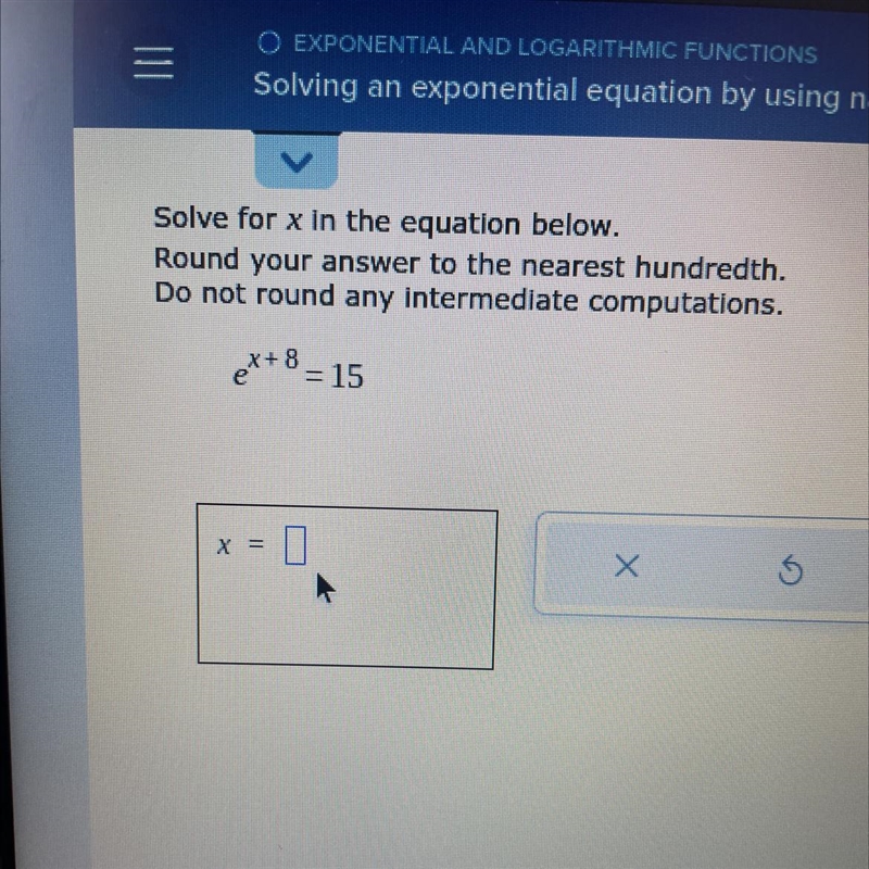 Solve for x in the equation below. Round your answer to the nearest hundredth. Do-example-1