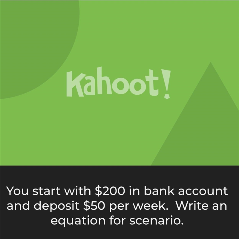 You start with $200 in bank account and deposit $50 per week. Write an equation for-example-1