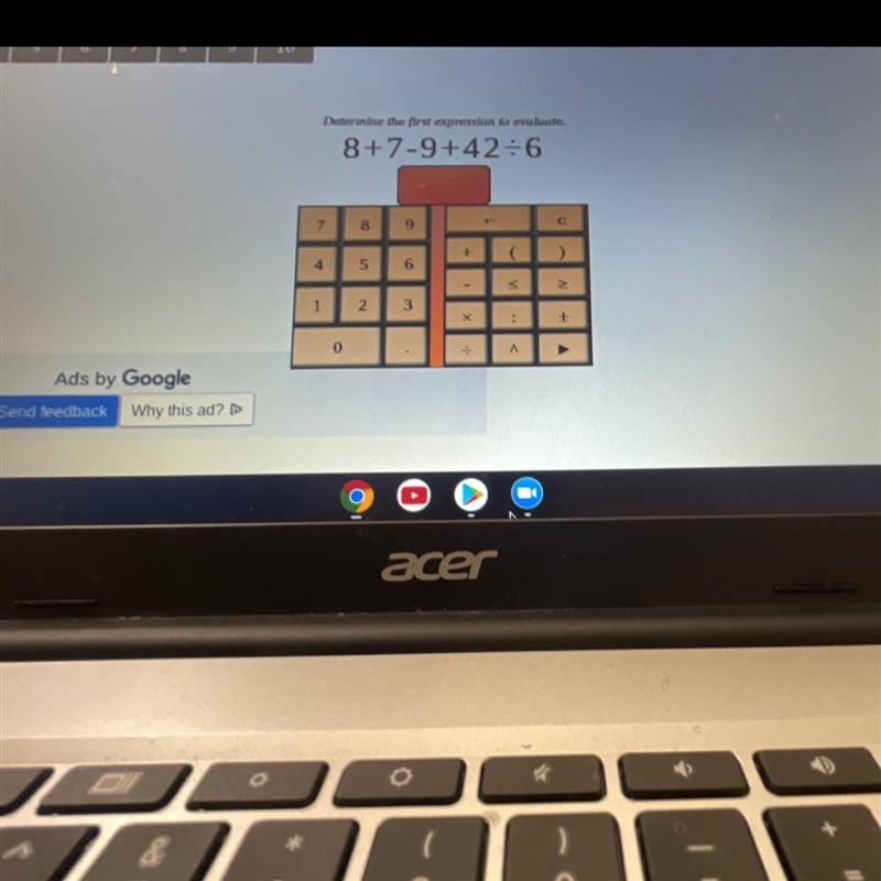 Determine the first expression to evaluate 8+7-9+42÷6￼￼ ?-example-1