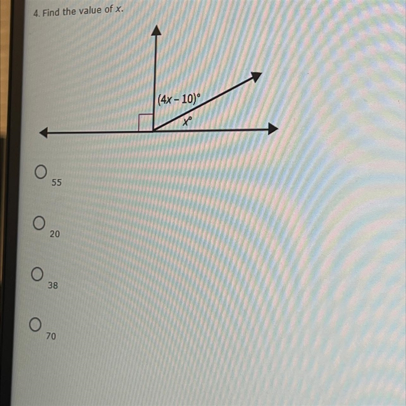 4. Find the value of x. (4x - 10)-example-1