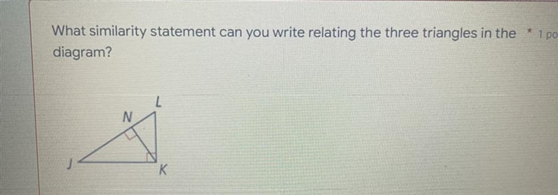 What similarity statement can you write relating the three triangles in the diagram-example-1