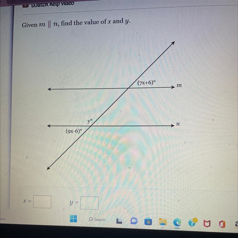 HELP!! Given m ||n, find the value of x and y.-example-1