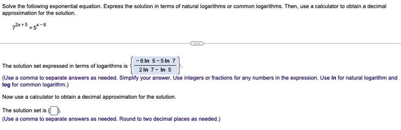 Just need the solution set, for some reason my calculator will not compute it-example-1