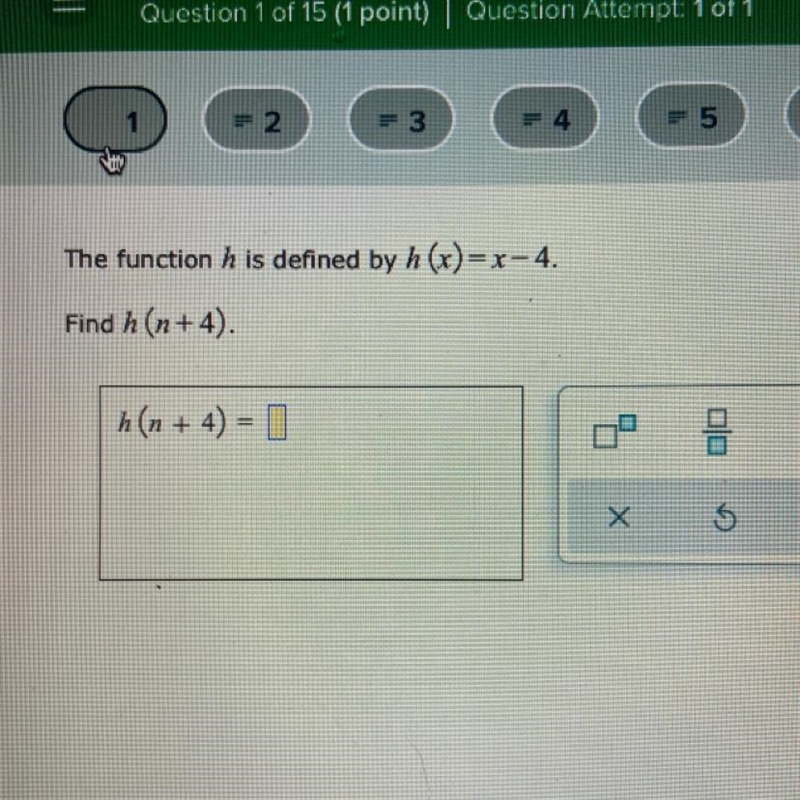 The function h is defined by h(x)=x-4 Find h(n+4)-example-1