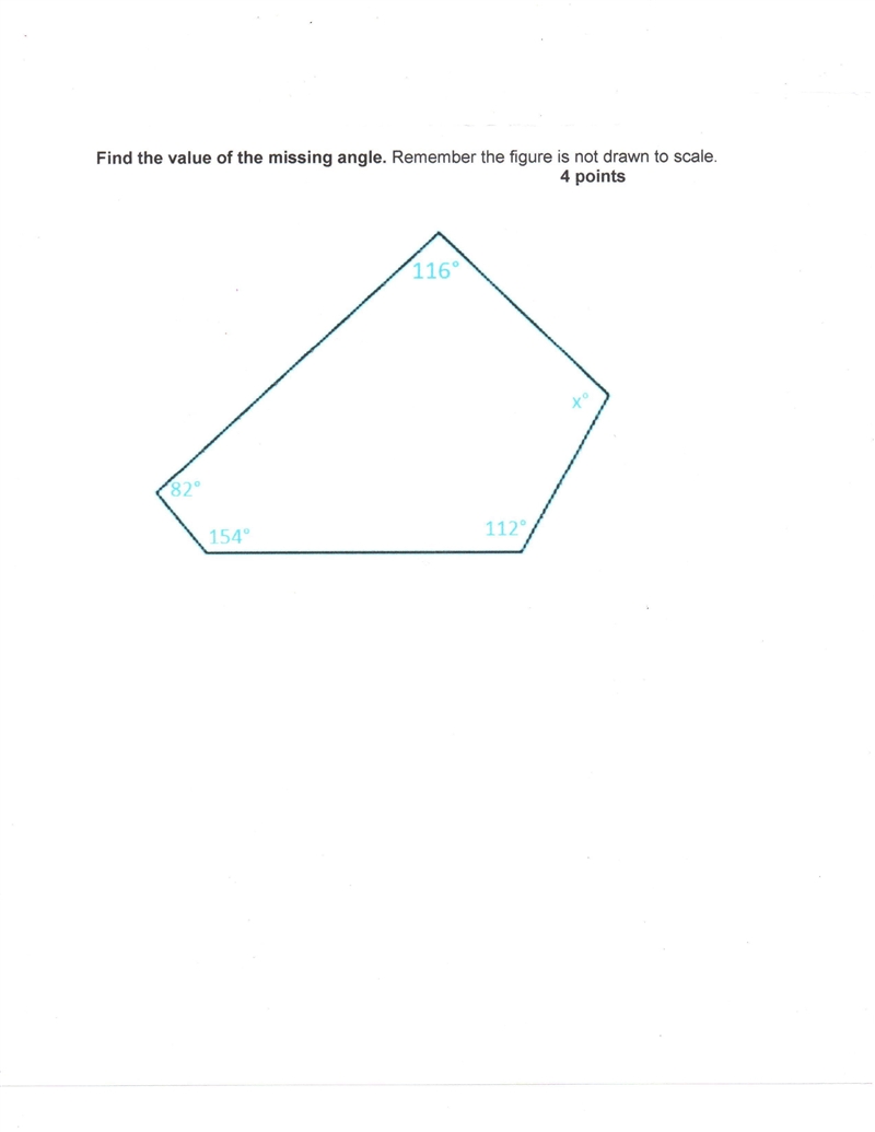 Find the value of the missing angle. Remember the figure is not drawn to scale.-example-1