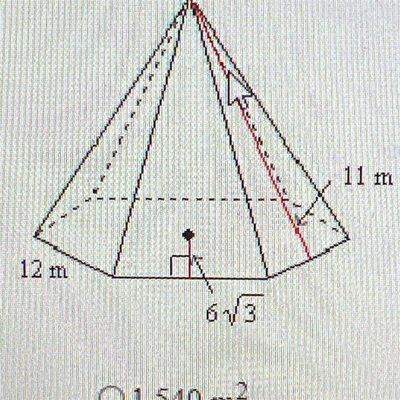 6. Find the surface area of the regular pyramid shown to the nearest whole number-example-1