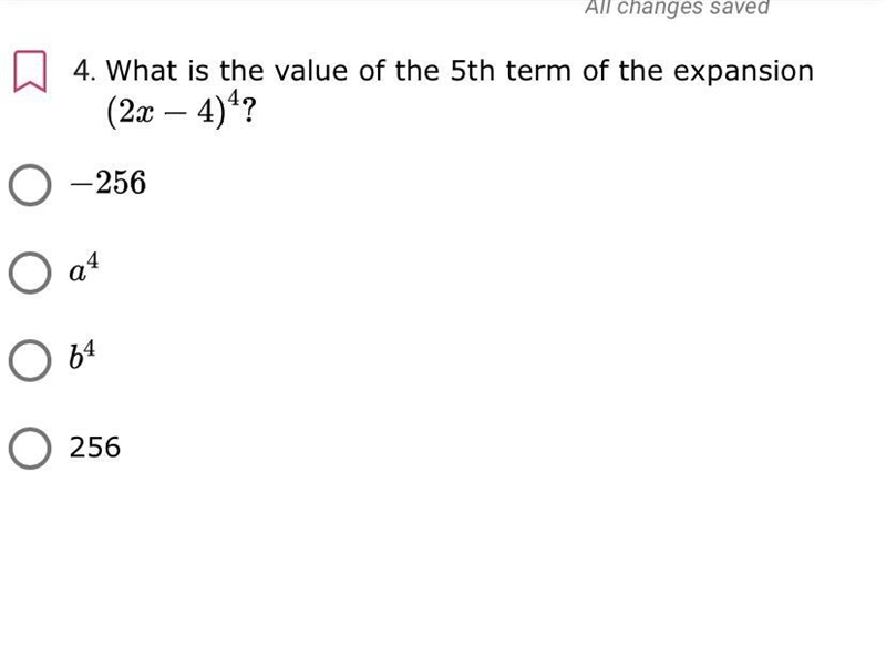 What is the value of the 5th term of the expansion (2x-4)^4 HELP PLEASE-example-1