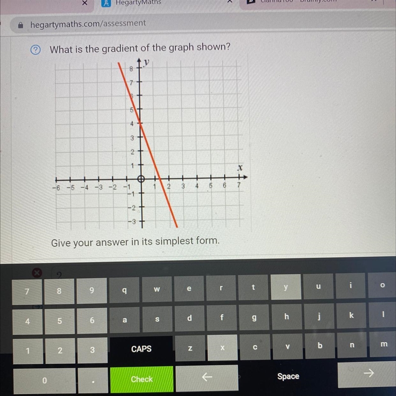 What is the gradient of the graph shown? Give your answer simplest form please help-example-1