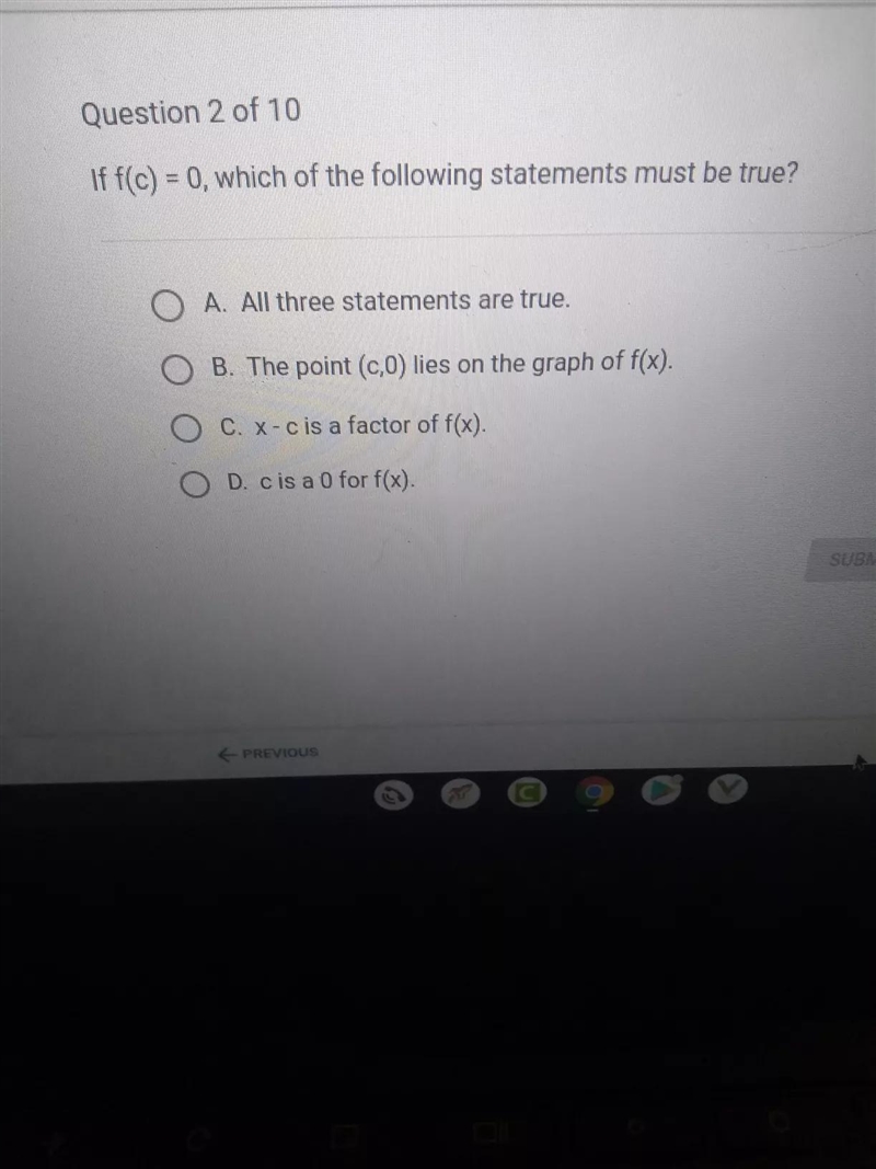 Iffle) = 0, which of the following statements must be true? O A All three statements-example-1