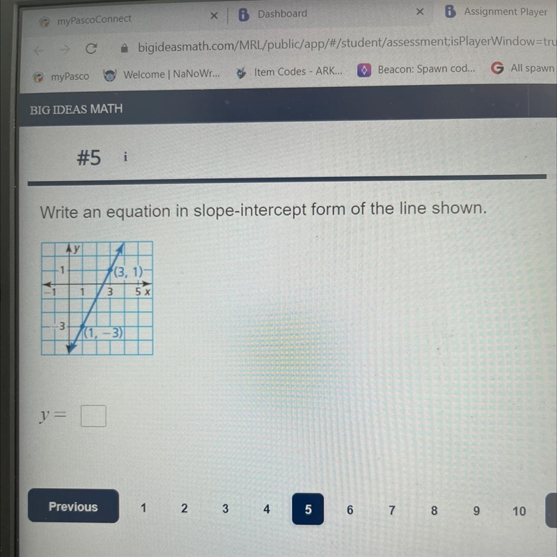 Write an equation in slope-intercept form of the line shown.-example-1