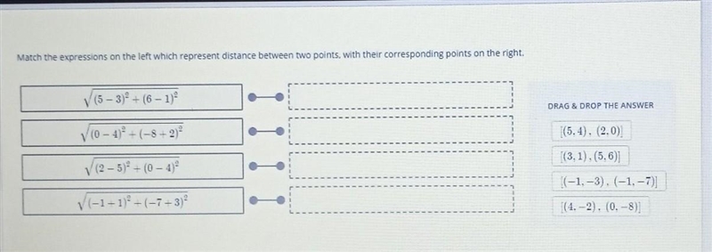 Match the expressions on the left which represent distance two points, with their-example-1