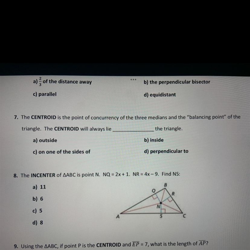 7. The CENTROID is the point of concurrency of the three medians and the "balancing-example-1