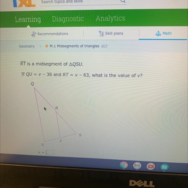 If qu=v-36 and rt=v-63 what is the value of v?-example-1