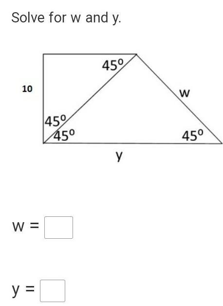 Solve for w and y w= y=​-example-1