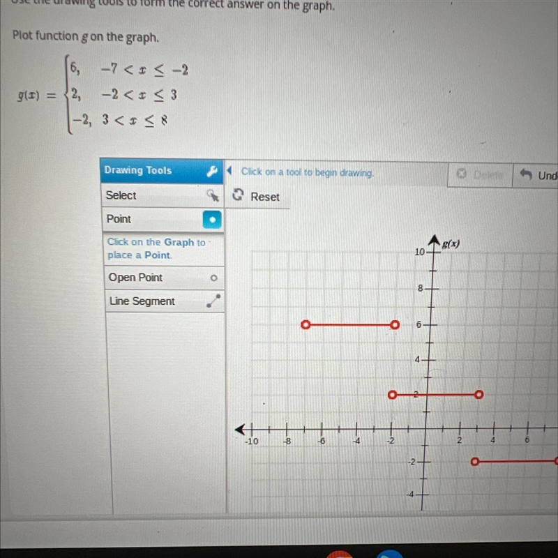 Use the drawing tools to form the correct answer on the graph.Plot function g on the-example-1