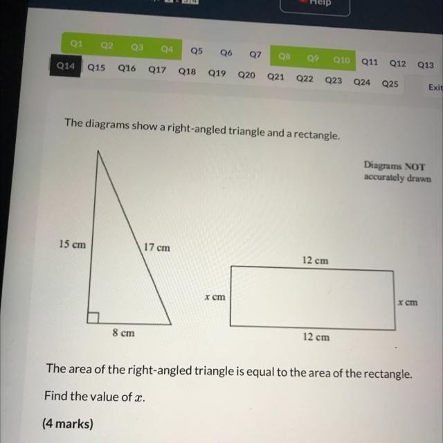 The diagrams show a right angled triangle and a rectangle. Diagrams NOT accurately-example-1