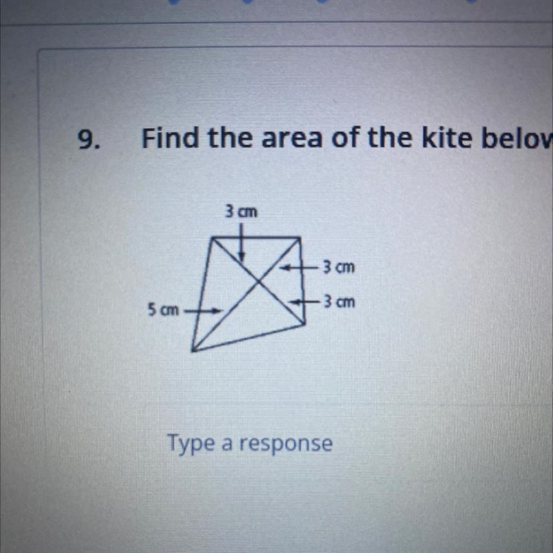 Find the area of the kite below to the nearest tenth. Be sure to label the unit.-example-1