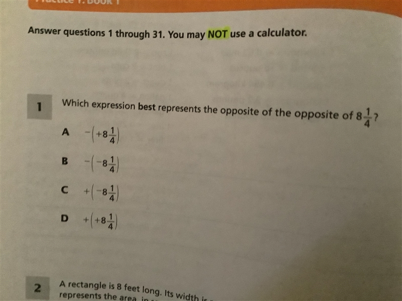 Which expression best represents the opposite of the opposite 8 1/4?-example-1