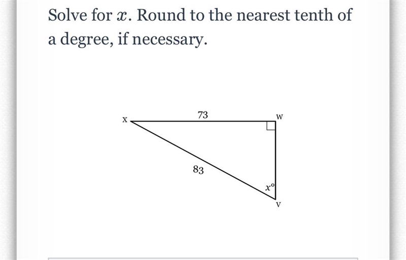 Solve for x. Round to the nearest tenth of a degree, if necessary.-example-1