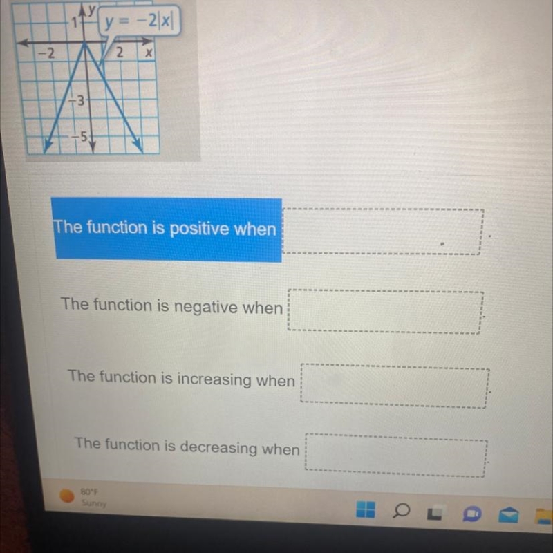 -2 -3 S y = -2|x| 2 X The function is positive when The function is negative when-example-1