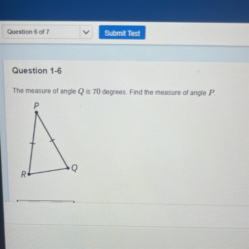 The measure of angle Q is 70 degrees. Find the measure of angle p Please answer quick-example-1