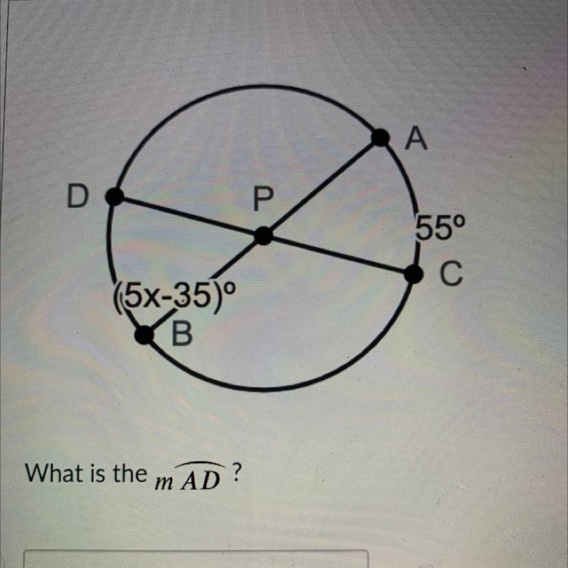 A D P 55° С (5x-35)° B What is the value of x?-example-1