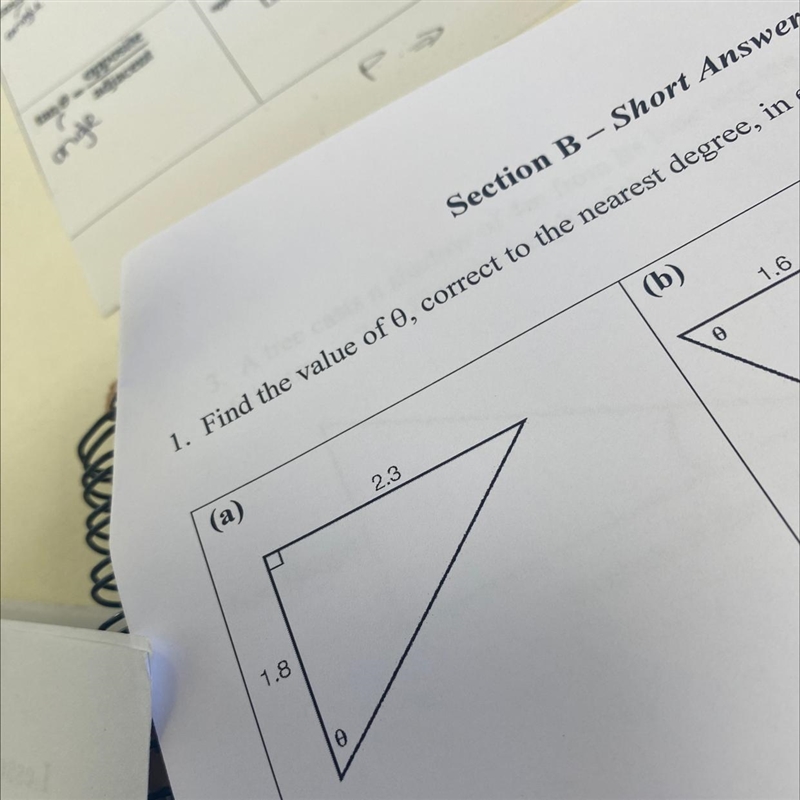 Wwwww 1.8 0 Section B-Sh 1. Find the value of 0, correct to the nearest deg. (a) (b-example-1