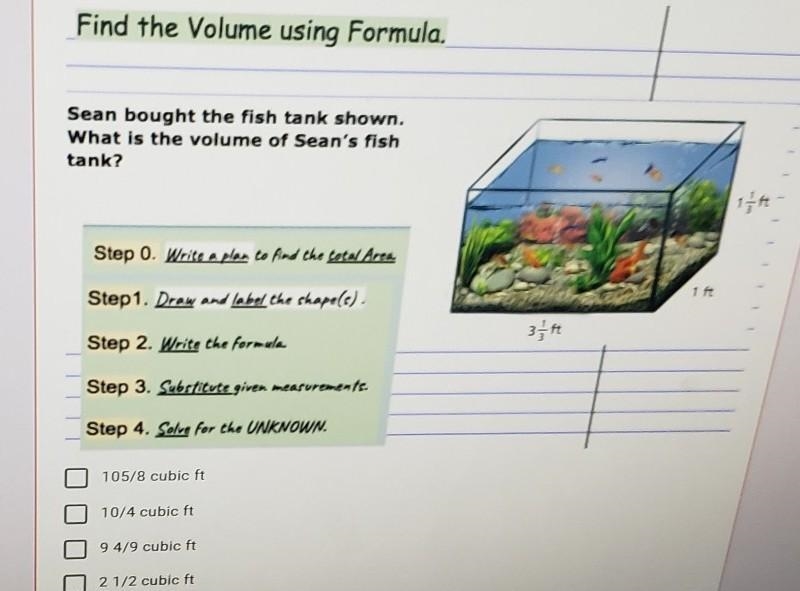 5. Select All that apply. Find the Volume using Formula, Sean bought the fish tank-example-1