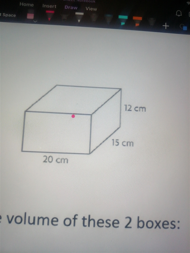 If i have a cube with a base of 20cm and a height of 12cm and a base of 15cm what-example-1