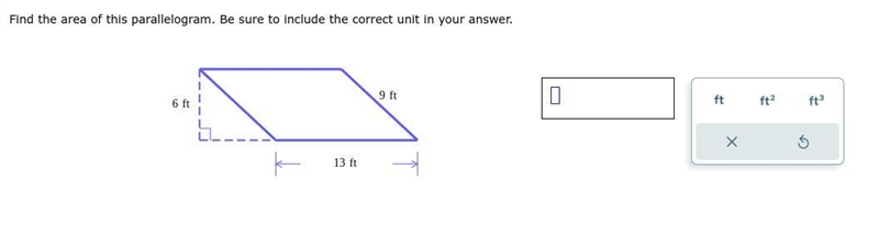 Find the area of this parallelogram. Be sure to include the correct unit in your answer-example-1