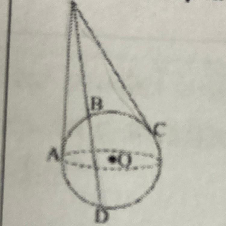 The figure below shows a sphere with its center at O. The points A, B, C, and D are-example-1