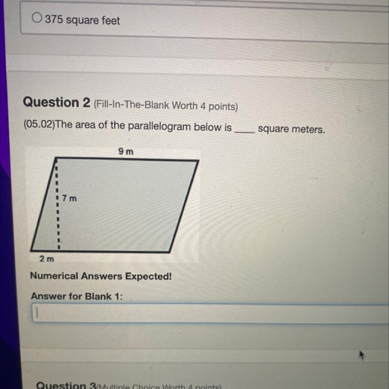 (05.02)The area of the parallelogram below is ___ square meters Numerical Answers-example-1