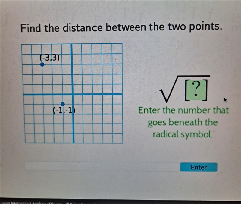 Find the distance between the two points. (-3,3) (-1,-1)​-example-1