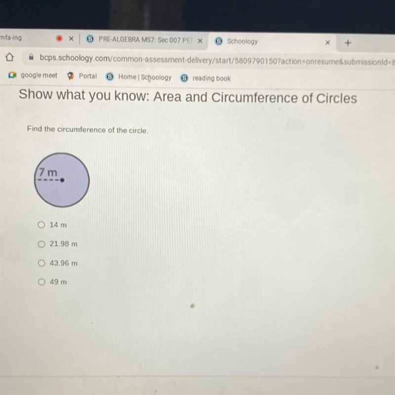 Find the circumference of the circle. 7 m-example-1