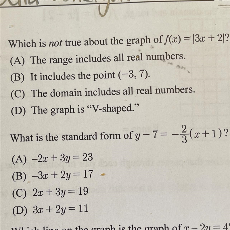 Which is not true about the graph of f(x) = |3x+2|-example-1