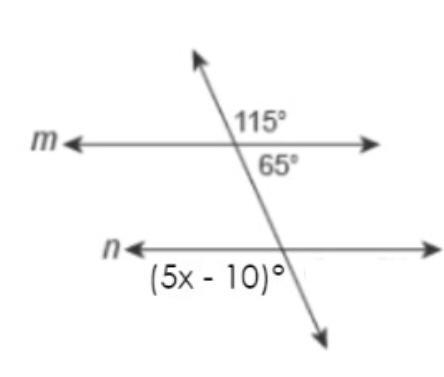 For what value of x is line m parallel to n?-example-1