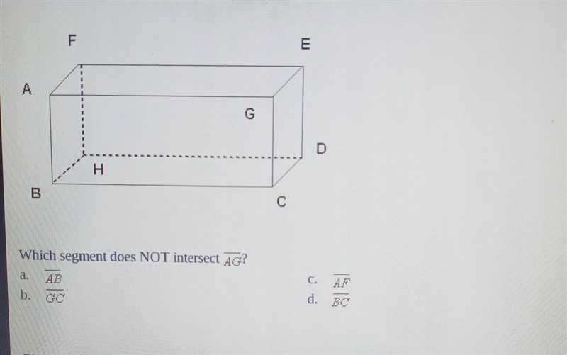 Which segment does NOT intersect line AG? Please help.​-example-1